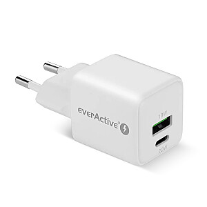 Настенное зарядное устройство GaN 1X USB, 1X USB-C 20 Вт QC3.0 Белый