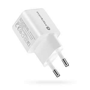 Настенное зарядное устройство GaN 1X USB, 1X USB-C 20 Вт QC3.0 Белый