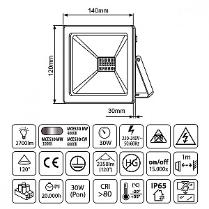 Naświetlacz Led Slim 30 W 2400lm MCE530 CW 