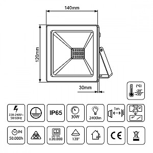 Naświetlacz Led Slim 30 W 2400lm MCE530 NW 
