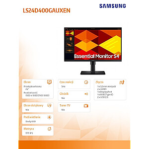 Монитор 24-кабельный S40GD IPS 1920x1080 FHD 16:9 2xHDMI 1xDP 2xUSB-A 2.0 1xUSB-B 5мс 100Гц HAS+PIV планки 3YOn-Site (LS24D400GAUXEN)