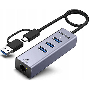 HUB USB Unitek Unitek Hub USB C 4w1 Ethernet 3 x USB A 5 Гбит/с с адаптером USB A