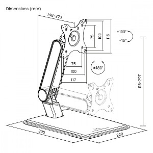 Держатель сенсорного монитора MC-989, макс. 8 кг, VESA 75x75/100x100, 17–32 дюйма, отдельно стоящий, с подставкой 