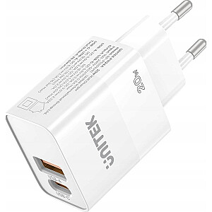 Unitek įkroviklis Unitek kintamosios srovės įkroviklis, 1x USB-A, 1x USB-C, QC, kompiuteris 3.0, 20 W, baltas