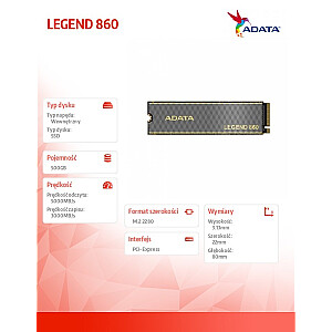 Adata Dysk SSD LEGEND 860 500G PCIe 4x4 5000/3000 МБ/с M.2