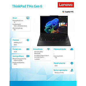 Ultrabook ThinkPad T14s G6 21M1000GPB W11Pro 7 PRO 360/32GB/1TB/INT/14.0 WUXGA/Black/3YRS Premier Support + CO2 Offset 