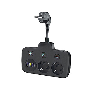 Разветвитель 2-местный+USB-3A/1C с переключателем черный /20 KGLFZW2U4D2C