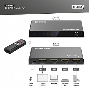 4K HDMI-переключатель 3x1, 60 Гц HDCP 2.3, пульт дистанционного управления, черный