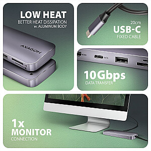 Kelių prievadų šakotuvas AXAGON HMC-6GM2, USB-C 3.1, M.2-NVMe/SATA, HDMI, Gbit-LAN, 1x USB-A, 1x USB-C, CR