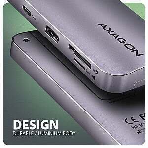 Kelių prievadų šakotuvas AXAGON HMC-6GM2, USB-C 3.1, M.2-NVMe/SATA, HDMI, Gbit-LAN, 1x USB-A, 1x USB-C, CR