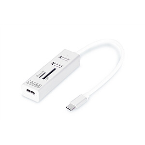 „Digitus“ USB Type-C OTG 3 prievadų HUB ir kortelių skaitytuvas | DA-70243