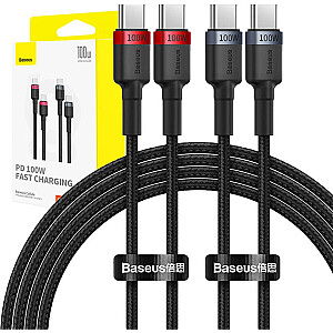 Baseus Cafule USB-C - USB-C 100W, 2m, 2vnt (raudona-juoda, pilkai juoda)