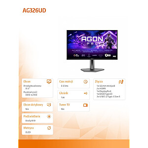 Monitor AG326UD 31.5 cala 4K QD-OLED 165Hz HDMIx2 DP Pivot Głośniki 