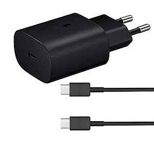 EP-TA800EBE + EP-DA705BBE Samsung 25W kelioninis įkroviklis + USB-C|USB-C duomenų kabelis juodas (OEM)