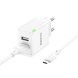 Borofone Sieninis įkroviklis BN15 Strong - 2xUSB - 2,1A su USB į Micro USB laidu baltas