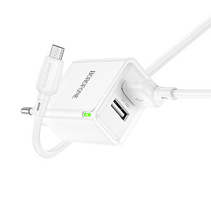 Borofone Sieninis įkroviklis BN15 Strong - 2xUSB - 2,1A su USB į Micro USB laidu baltas