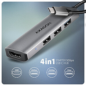 HMC-H3A Беспроводной концентратор USB 4в1, 5 Гбит/с, 3x USB-A (2x USB2.0, 1x USB3.0) + HDMI 4K/30 Гц, металл, кабель USB-C 15 см