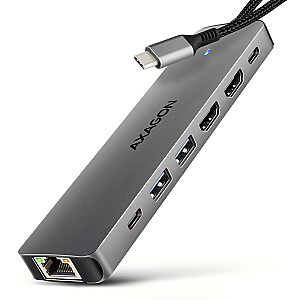 HMC-7HX2 Беспроводной концентратор USB 7в1, 5 Гбит/с, 2x USB-A, 1x USB-C, 2x HDMI 4K/60 Гц, GLAN, PD 100 Вт, 15 см кабель USB-C