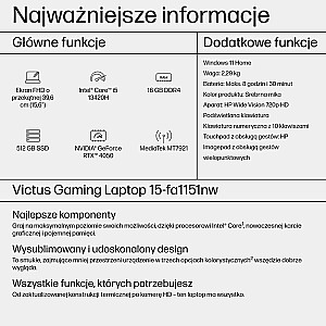 HP Victus 15 — Core i5-13420H | 15,6"-144 Гц | 16 ГБ | 512 ГБ | Win11Home | RTX4050