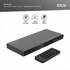 Przełącznik/Matrix HDMI 4/2-porty 4K/30Hz UHD HDCP 1.4 audio z pilotem