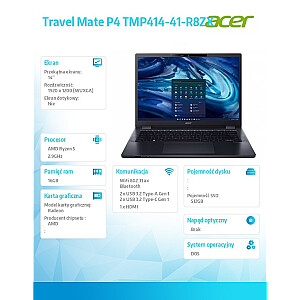 Ноутбук Travel Mate P4 TMP414-41-R8ZX R5 PRO 6650U/14.0 WUXGA (1920x1200) IPS/16 ГБ/512 ГБ SSD/DOS