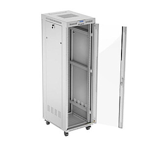 Szafa stojąca rack 19'' 42U 600x800 szara drzwi szklane flack pack 