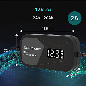 Inteligentna mikroprocesorowa ładowarka 12V | 2A | Prostownik z funkcją regeneracji ogniw do akumulatora AGM GEL | LCD 