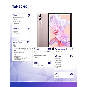 Tablet TAB 90 4G 10,92 cali 8/128GB Różowy