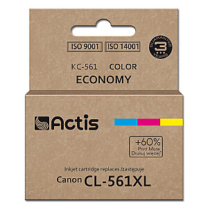 Rašalas Canon Actis KC-561 spausdintuvui, pakaitalas Canon CL-561XL; Aukščiausias; 18 ml; mėlyna, violetinė, geltona. Spausdina 60 % daugiau nei OEM.