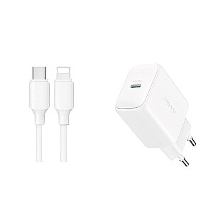 Joyroom JR-TCF20 USB-C PD 20W sieninis įkroviklis - baltas + USB-C laidas | Žaibas 1m