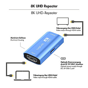 Повторитель HDMI, 8K/60 Гц, HDCP2.3, алюминий, синий 