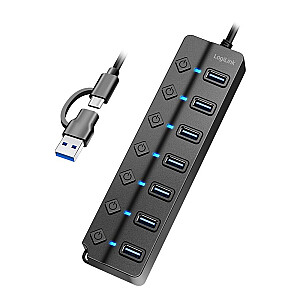 HUB USB3.2 Gen1, 7x USB-A, 7xВКЛ/ВЫКЛ, черный 