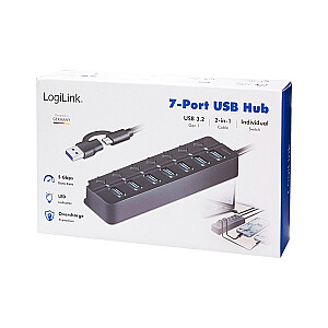 HUB USB3.2 Gen1, 7x USB-A, 7xВКЛ/ВЫКЛ, черный 