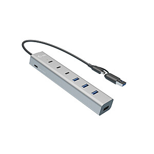 i-tec USB-C/USB-A Charging Metal HUB 7x Portów | 3x USB-C | 4x USB-A Fast Charge BC 1.2 (кабель 30 см)