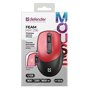 МЫШЬ DEFENDER FEAM MM-296 RF SILENT RED