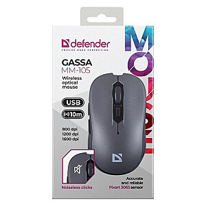 МЫШЬ DEFENDER GASSA MM-105 RF SILENT GREY