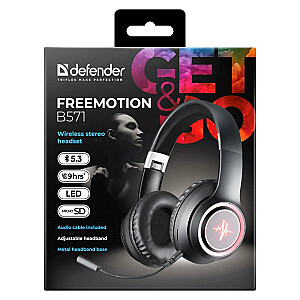 Defender FREEMOTION B571 Wireless Bluetooth Backlight + MP3 grotuvas + mikrofono ausinės, juodos