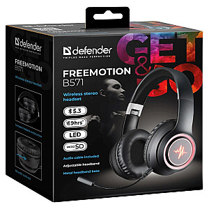 Defender FREEMOTION B571 Wireless Bluetooth Backlight + MP3 grotuvas + mikrofono ausinės, juodos