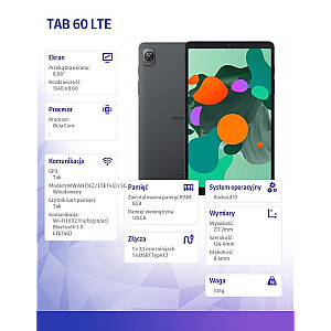 Планшет TAB 60 LTE 8,68 дюйма 6/128 ГБ 6050 мАч серый