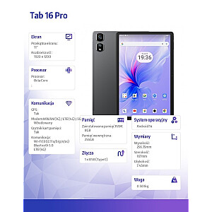 Tablet TAB 16 Pro LTE 11 cali 8/256GB 7700 mAh Szary