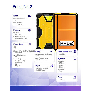 Tablet Armor Pad 2 4G 11 cali 8/256GB Czarno-żółty