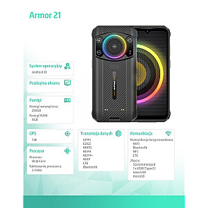 Смартфон Armor 21 4G 8/256 ГБ IP69K динамик 122 дБ RGB черный