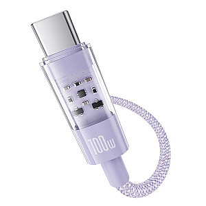 Baseus Gem USB C – USB C greito įkrovimo laidas, 1m, 100W, violetinė