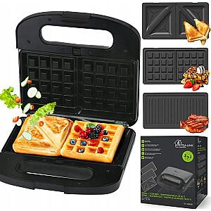 Extralink Smart Life Grill sumuštinių vaflinė geležis SJ-37A | Grilis skrudintuvas ir vaflinė geležis | 1000 W, Skrudintuvas su 3 keičiamomis lėkštėmis