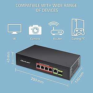 Сетевой коммутатор SWITCH FAST ETHERNET PoE 4x RJ45 PoE 1x RJ45 Uplink 1x SFP | 65 Вт | 1000 Мбит/с 