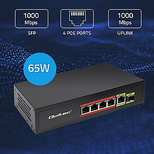 Сетевой коммутатор SWITCH FAST ETHERNET PoE 4x RJ45 PoE 1x RJ45 Uplink 1x SFP | 65 Вт | 1000 Мбит/с 