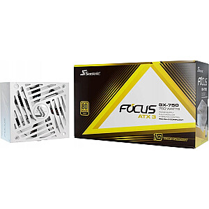 Maitinimas|SEZONINIS|FOCUS GX Baltas ATX 3 (2024)|750 W|80 PLUS GOLD Efektyvumas|100 000 valandų tarnavimo laikas|FOCUS-GX-750-V4-Baltas