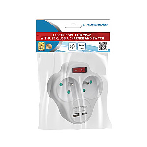 Esperanza ELK311W Электрический разветвитель 2 GN. USB-C USB-A ВКЛ. Белый