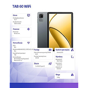 Планшет TAB 60 Wifi 10.1 дюймов 4/128 ГБ серый 