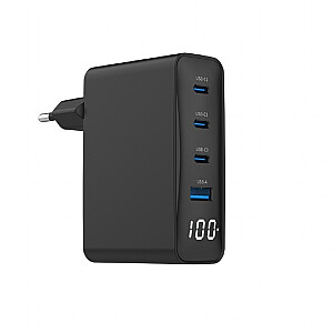 Ładowarka uniwersalna 100W GaN 1xUSB-A 3xUSB-C szybkie ładowanie LCD czarna 
